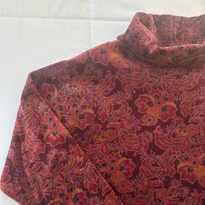 90s Velvet Floral Paisley Turtle Neck Top